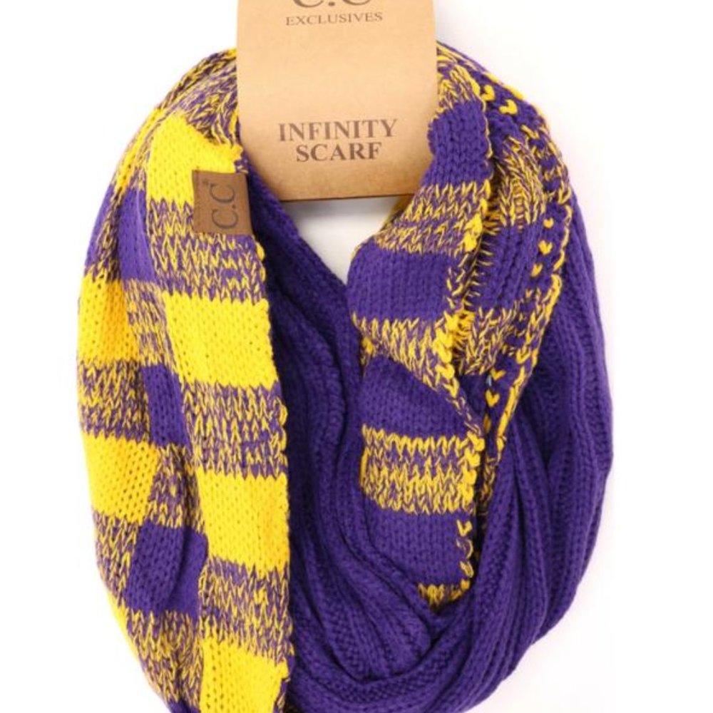 Purple and Gold Buffalo Check Game Day C.C  Infinity Scarf - LSU
